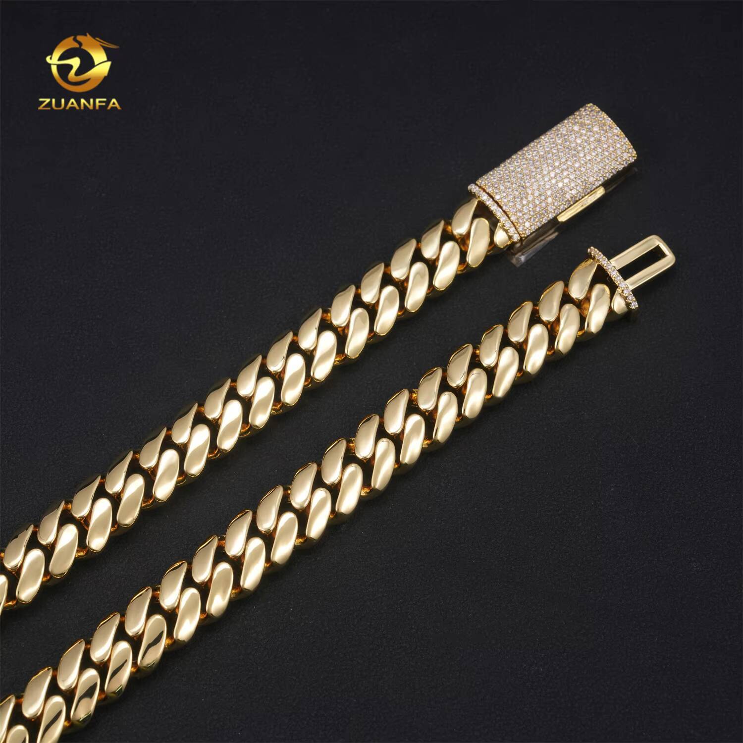 Classic 12mm Moissanite Clasp Hip Hop Chain Sier Iced Out Miami Cuban Link