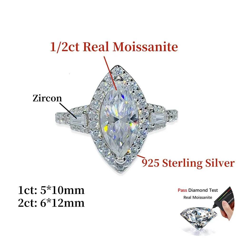 NKHOG 1-2CT Colorful Moissanite Rings For Women 925 Sterling Silver Marquise Cut Diamond Wedding Engagement Band Luxury Jewelry