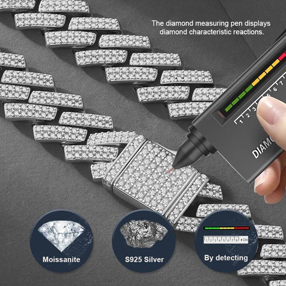 14mm D Color Full Moissanite Cuban Chain Necklace Bracelet for Men Women 925 Sterling Silver Hiphop 2 Row Stone Cuban Jewelry