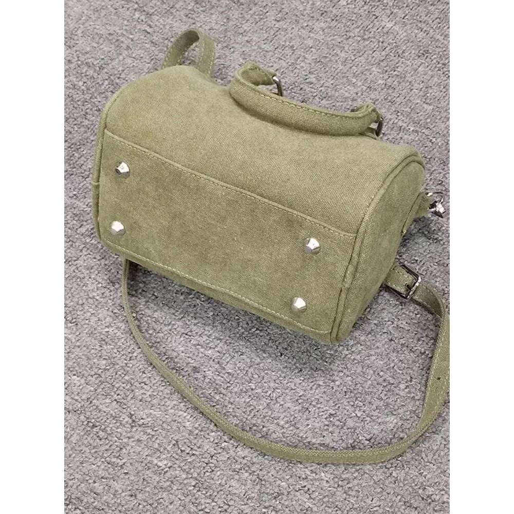 Women Casual Single Shoulder Army Green Canvas Pillow Small Female Tote Handbag Bucket Bag Japanese Crossbody Bags