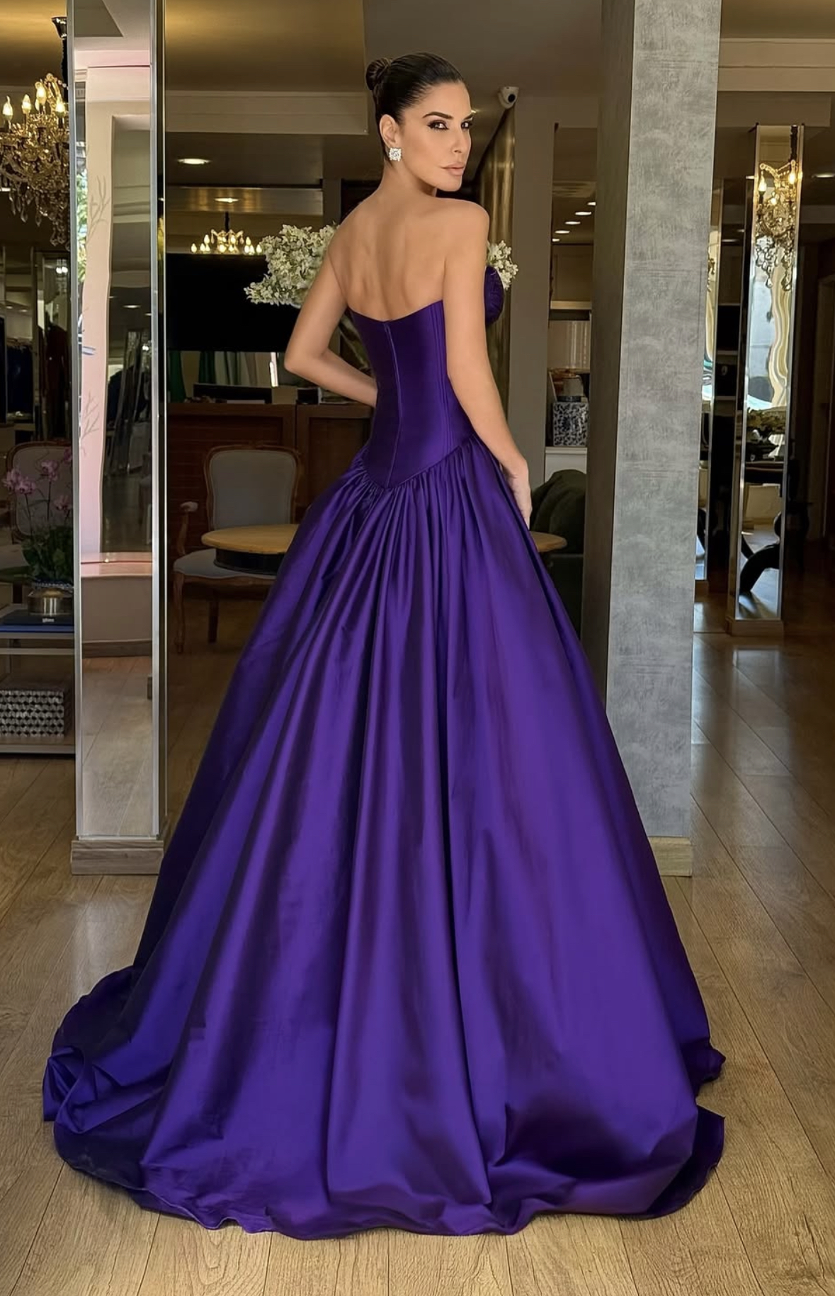 Simple Purple Satin A-Line Evening Dresses Strapless Sweetheart Long Formal Occasion Gown Pleats Elegant Prom Dress Custom Made