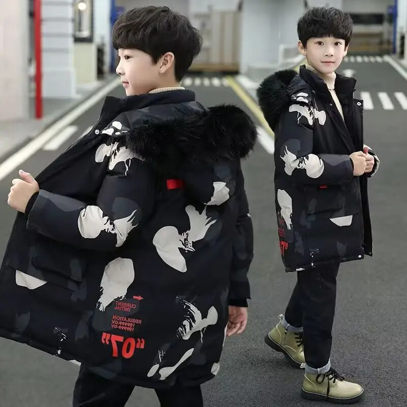 -30 Degrees Boys Down Jackets Winter Warm Outerwear Teens Thicken Windproof Coats Kids Clothing Fashion Long Parkas Boys Jackets 250813
