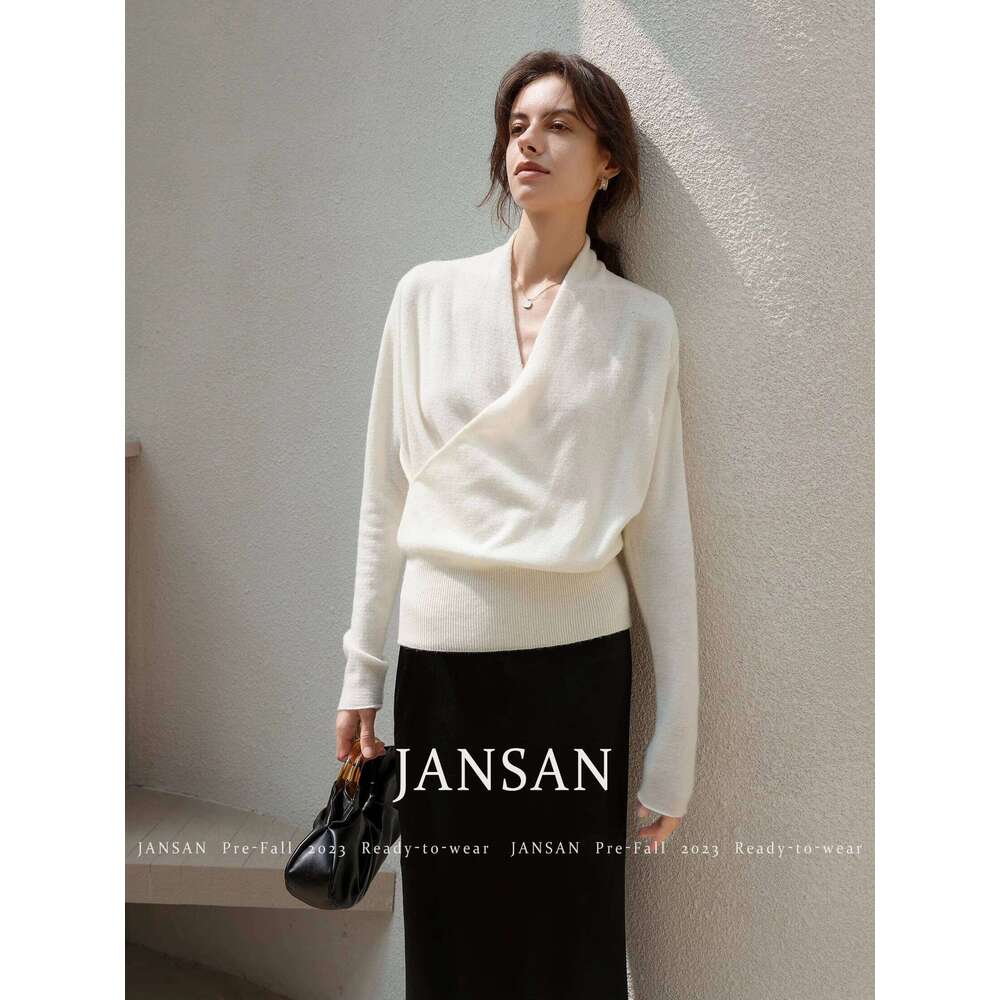 Temperament Cross V-Neck Cashmere Knitwear Women Autumn-Winter Everything Lazy Bottom Loose Sweater Top 20250809