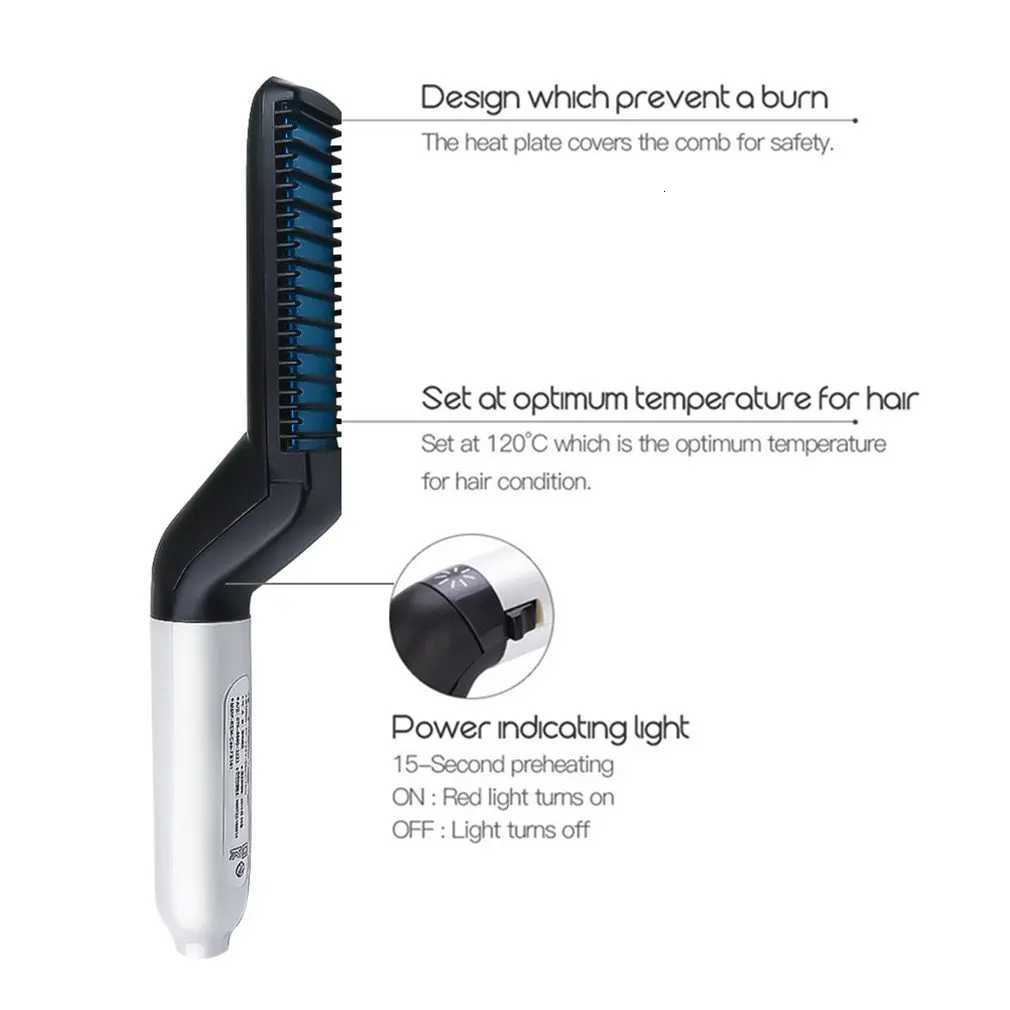 Quick Heating Long-lasting Beard Straightener Multifunctional Hair Comb Curling Curler Show Cap Men Comb Dropshipping W250814