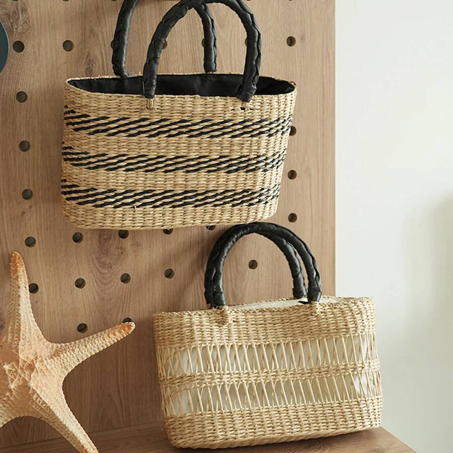Summer Hand-Woven Straw Handbag Hollow Out Rattan Wicker Basket Totes Bag for Women Travel Vacation Beach Large Capacity Clutch high-quality