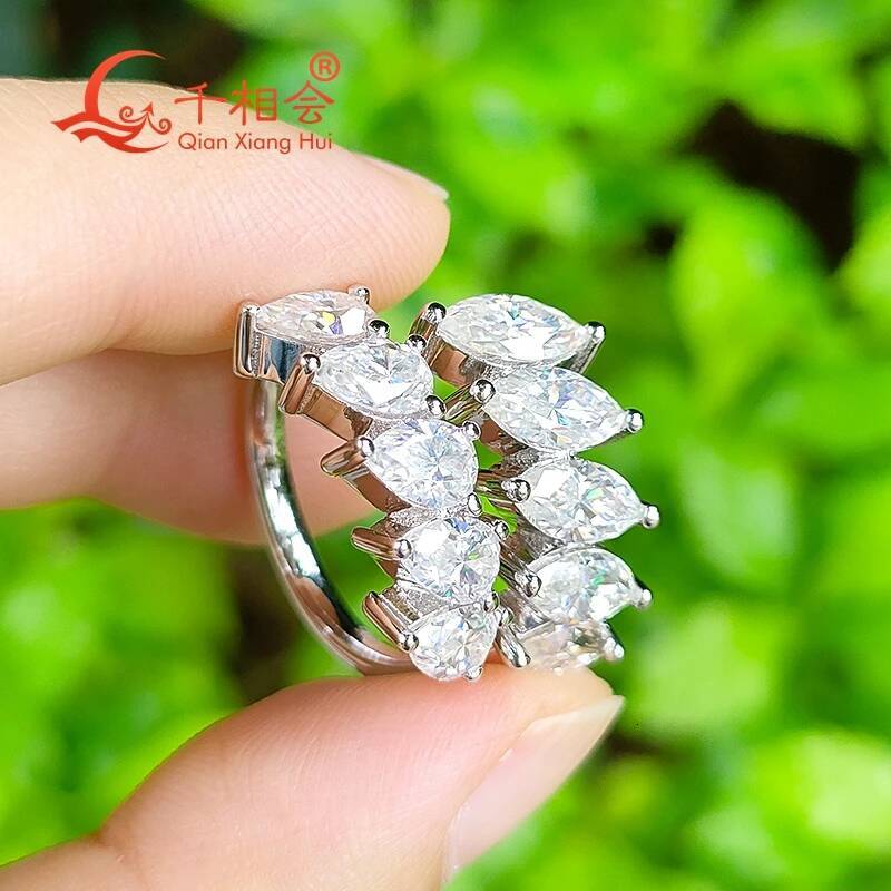 17.5mm pear marquise two rows Sterling 925 Silver Moissanite Ring Men women Diamonds Male fine Jewelry gitf wedding