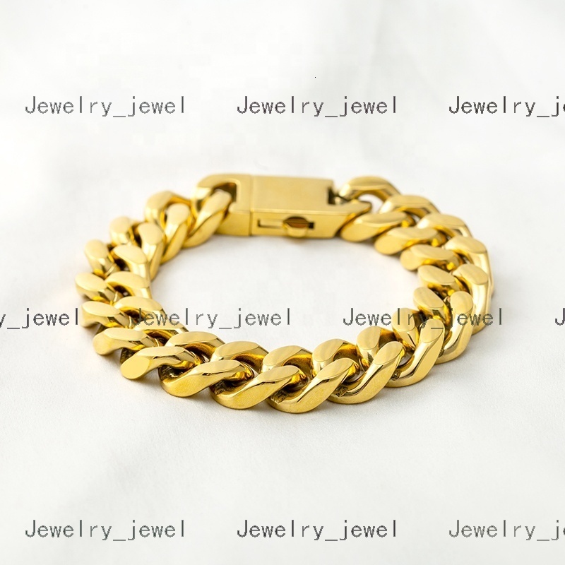 Classic Minimalism Stainless Steel Plating Gold Smooth Surface Cuban Link Mens Bracelets for Friendship