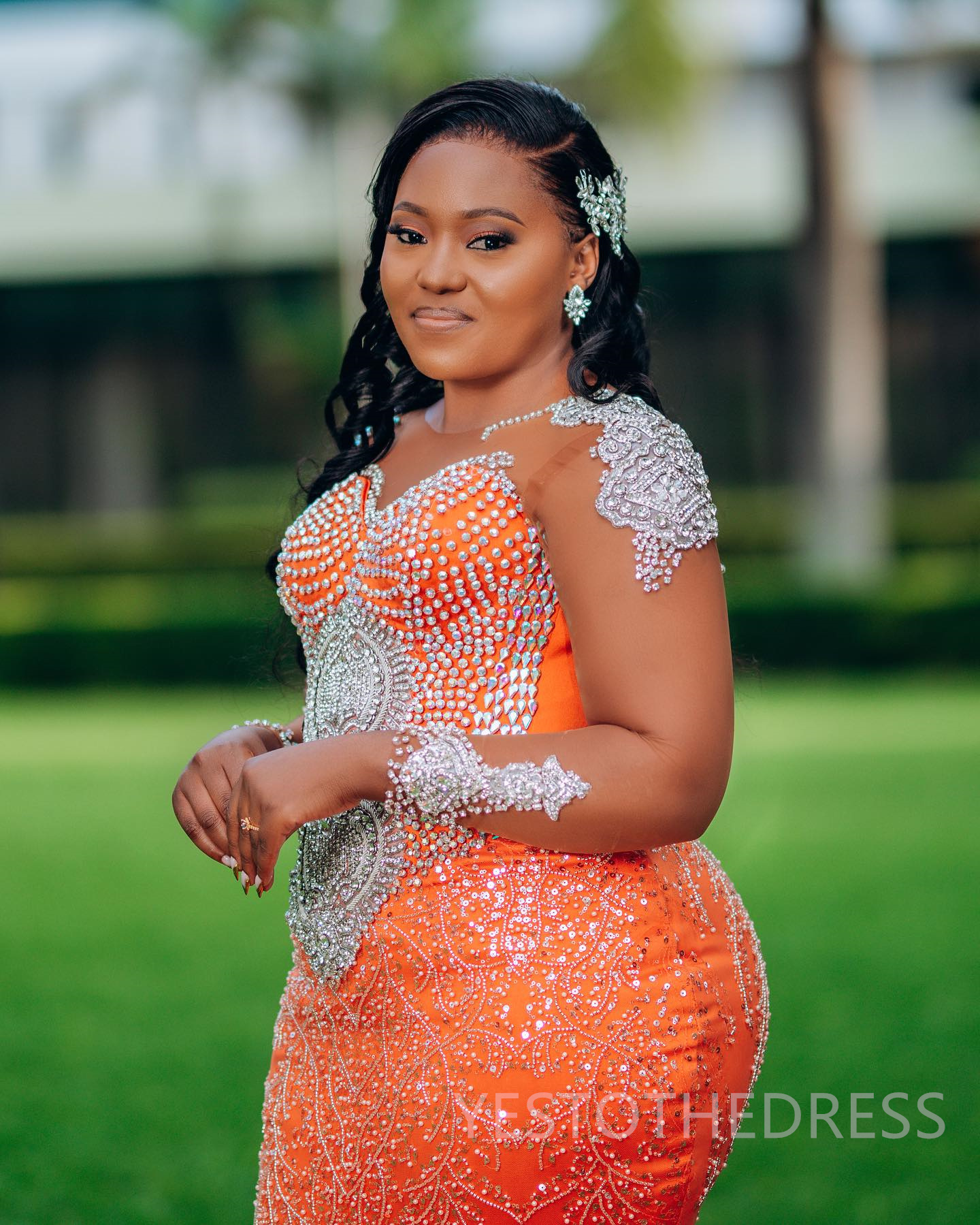 Plus Size Orange Prom Dress 2025 Evening Dresses For Special Occasions Sheer Neck Beaded Lace Crystals Tiered Tulle Birthday Dress Second Reception Go