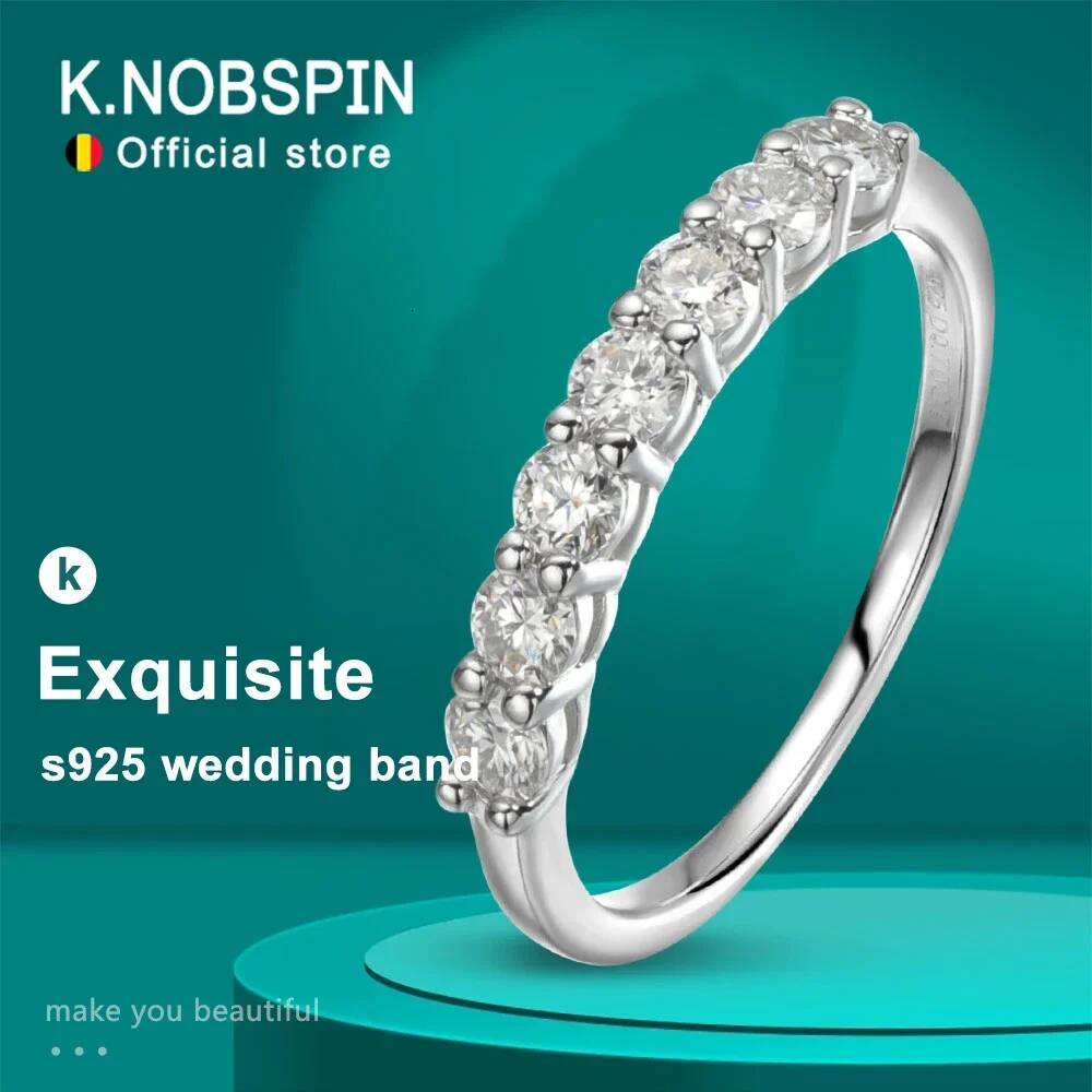 KNOBSPIN D VVS1 Moissanite Rings GRA Certified Lab Grow Diamond Solid 925 Sterling Silver 18k Stackable Wedding Rings for Women