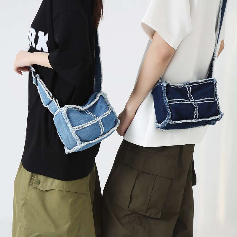New INS Fashion Bags Designer Women Frayed Edge Denim Single Shoulder Female wallet Students Versatile Small Square Street Crossbody Bag for Men