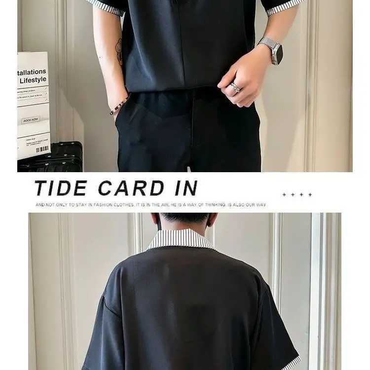 Fashion Patchwork Striped Short Sleeve Shirt Men Summer Trendy Casual XJ250804