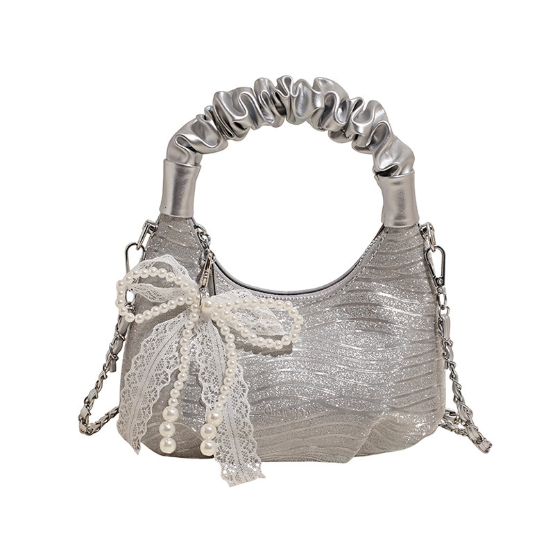 Free Shipping Designer Women's Wrinkle Cloud Bag Mini Handbag New Casual Chain Shoulder Bag Fashionable Luxury PU Denim Glitter Makeup Bag