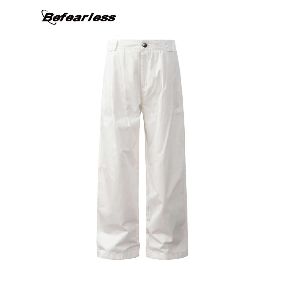 American Style Straight Wide-Leg Cargo Unisex Trendy Loose Draped Wrinkled Basic Casual Long Pants B5