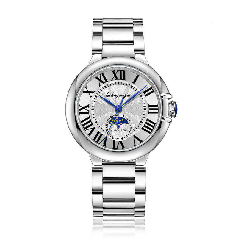 Montre à Tourbillon pour hommes, automatique, mécanique, en acier, avec ballon de Phase de lune romaine, Business, mode