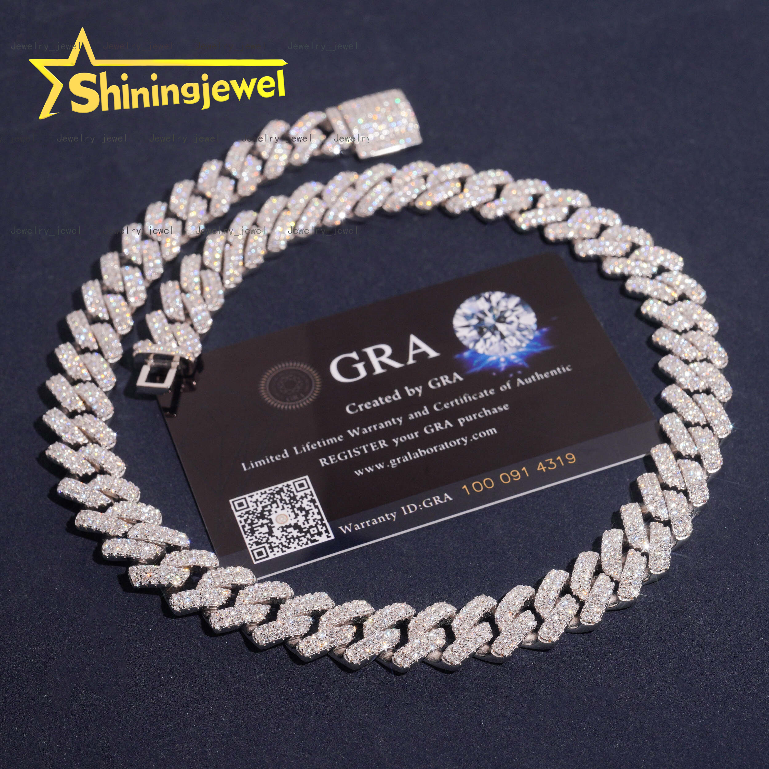 Hip Hop Moissanite Jewelry 2Rows 14mm Custom Iced Out Diamond 925 Silver VVS Moissanite Bracelet Cuabn Link Chain Necklace