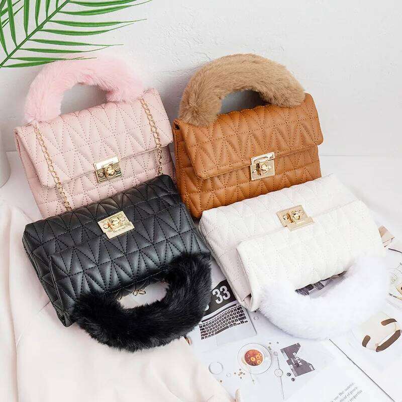 Autumn/Winter 2025 Plush Portable Square Bag Ladies Hand Bags Fresh And Sweet Cross-Border Fashion Small Handbag