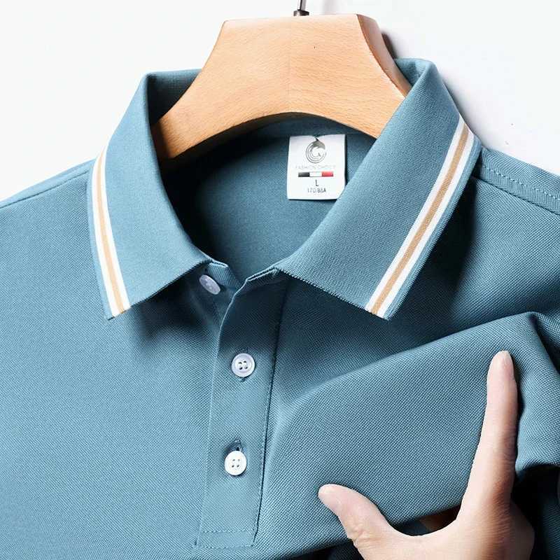 Mens Fashion Solid Short Sleeved Striped Lapel Polo Shirt Summer Breathable Comfortable Top XJ250804