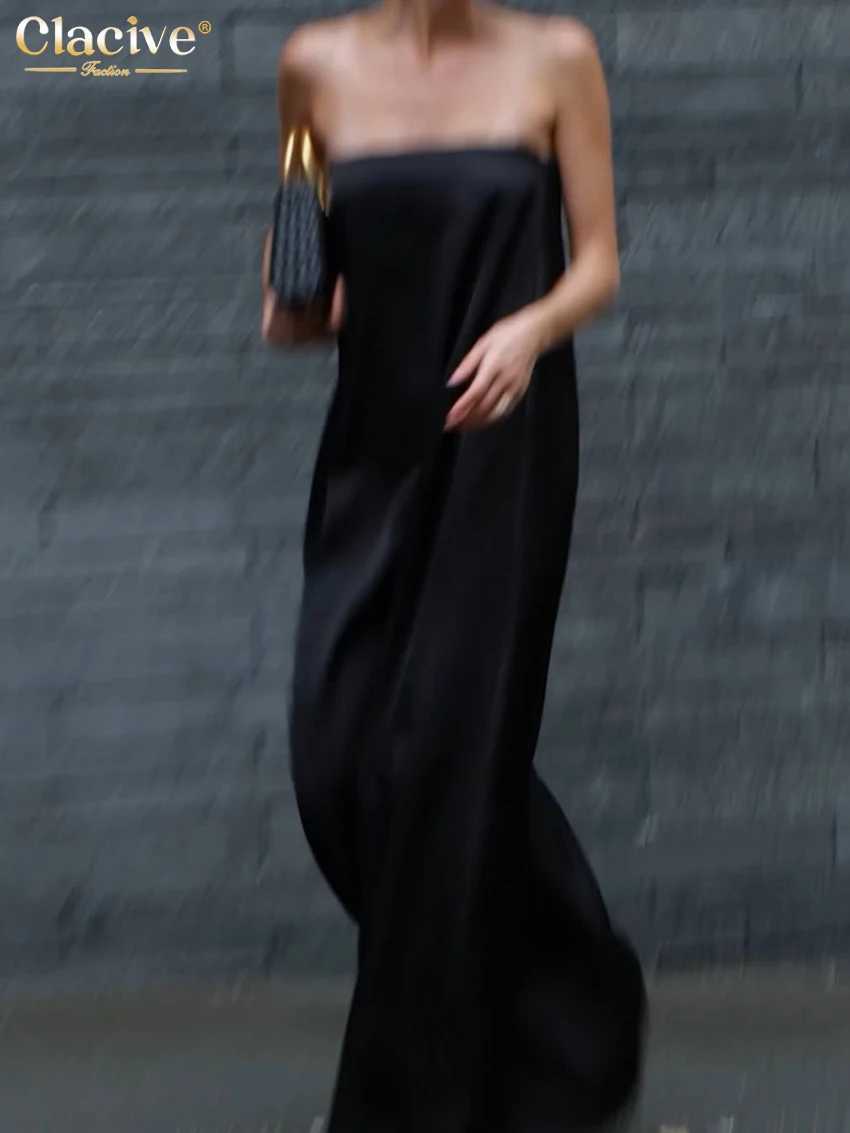 2025 Fashion Strapless Sleeveless Maxi Dresses Sexy Classic Solid Dress Fe Clothing Clacive Summer Loose Black Womens Dress XJ250814