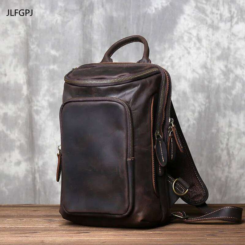 Personalized Retro Crazy Horse Leather Chest for Men's Head Layer Cowhide Fashion Multi functional Casual One Shoulder Bag