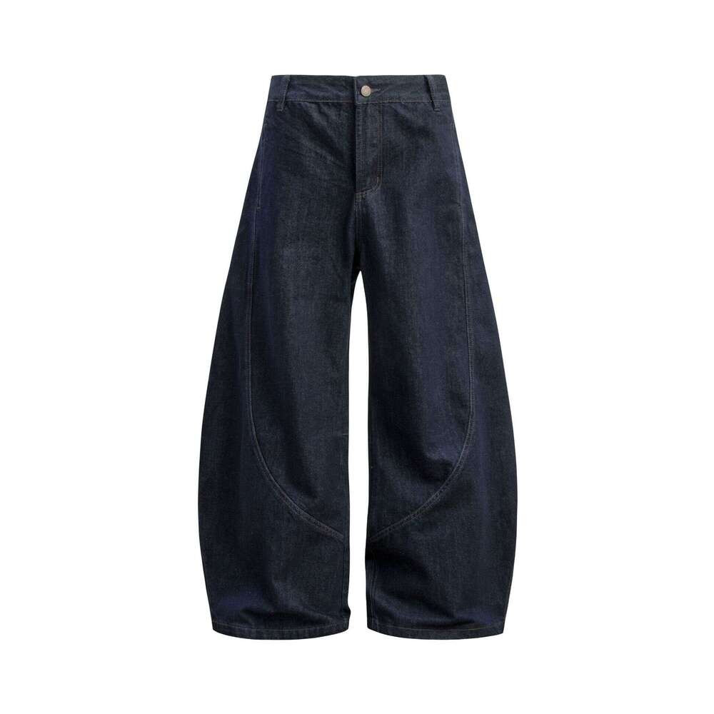 American Style Raw Denim Scimitar Jeans Loose Draped Wide Leg Sickle Men's Summer Long Pants B5
