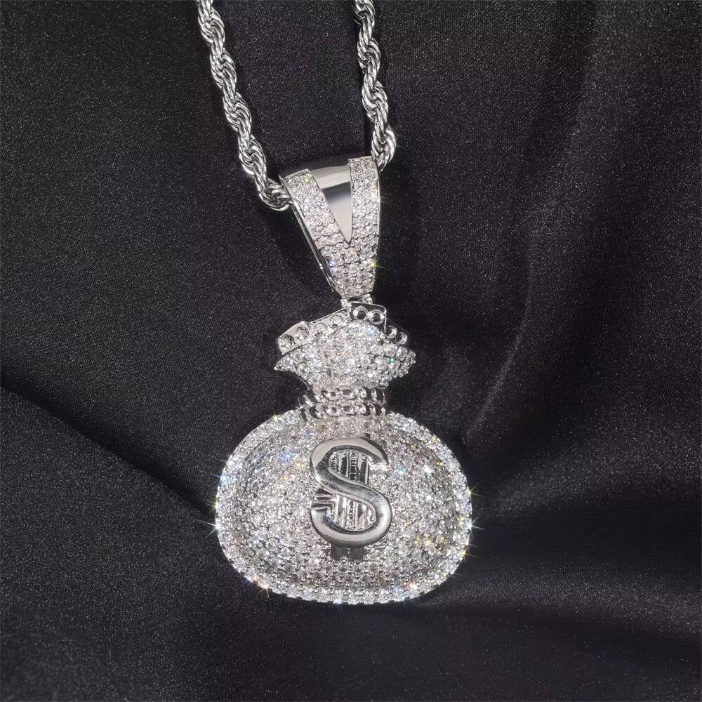 925 Silver VVS Moissanite Pocket Pendant Fashionable Hot Street Hip Hop Style for Men and Women Top