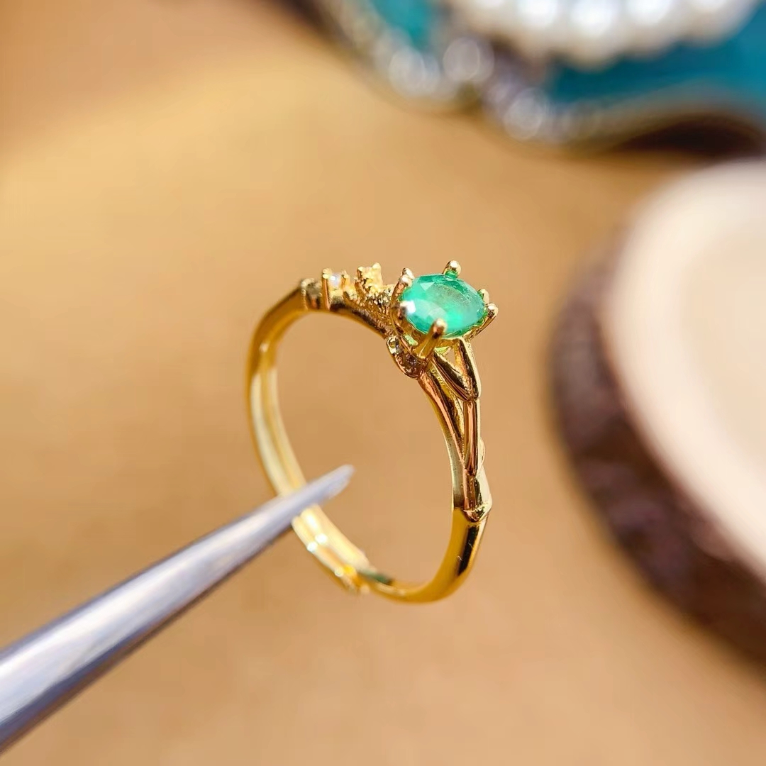 Pure 925 silver emerald ring 4mm*5mm 0.3ct natural emerald jewelry 18K gold plated silver green gemstone ring