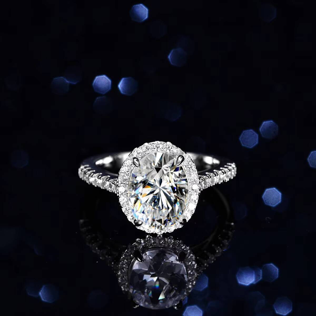 AAAGems Custom Sterling Sier Women Rose Cut Gold Halo Engagement Oval Moissanite Ring Dia