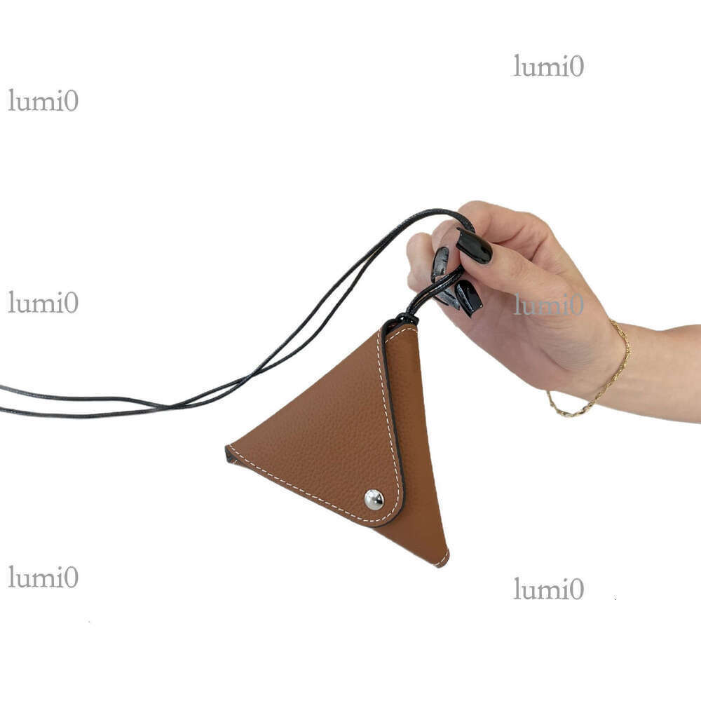 Coin Purse Top Layer Cowhide Triangle Earphone Storage Pouch Car Key Accessories Neck Bag