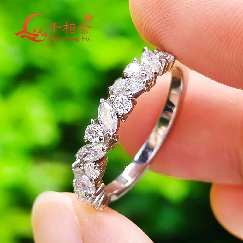 2*4mm marquise shape match round shape D VVS white moissanite half Eternity Band ring 925 Silver Rings Jewelry Engagement
