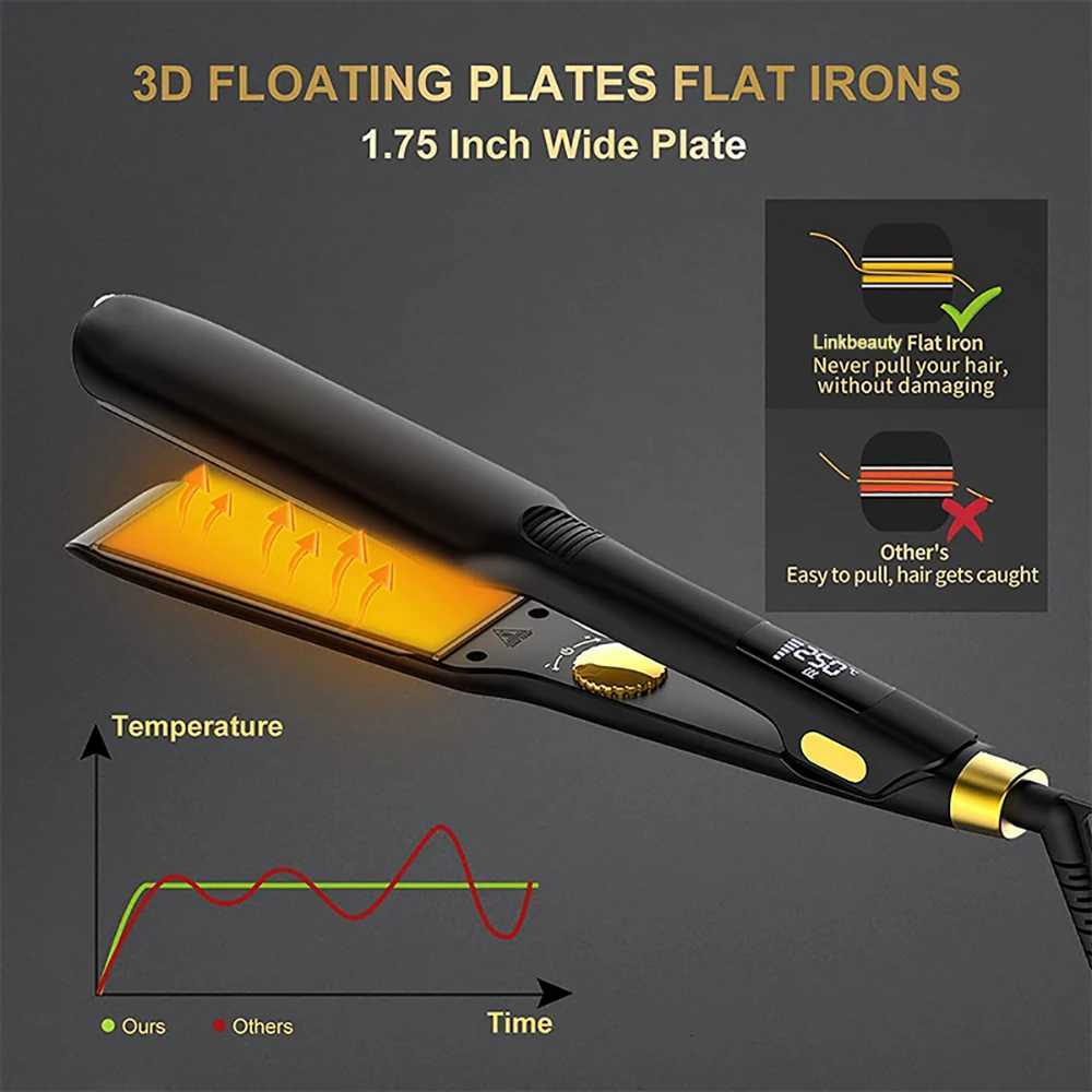 Max 250./480 Professional Hair Straightener with Negative Ion Generator Ceramic Coating Wide Plates LCD Flat Iron MCH Heating W250814