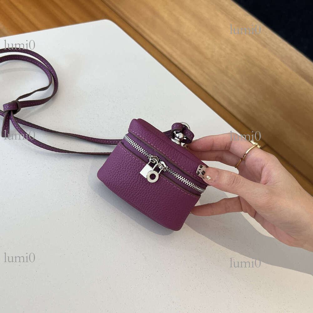 Ins Style Simple Portable Neck Lipstick Makeup Genuine Leather Earphone Top Layer Cowhide Mini Bag Hanging Ornament
