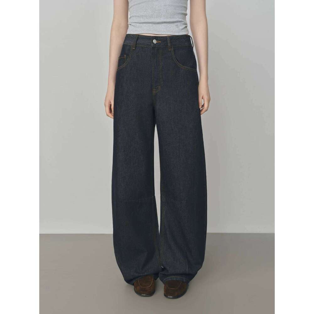 FSLE Design Relaxed High Waist Women's 2025 Autumn New Arrival Slashed Jeans Trousers 25FS13105