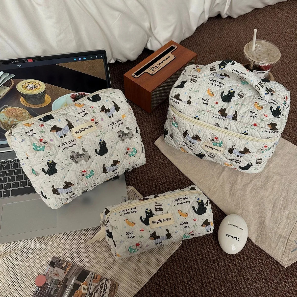 1pc Large Capacity Cosmetic Bag Cases Casual Ladies Storage Bag Cute Cat Dog Small Handbags with Zipper Female Travel Clutch Bag 250812