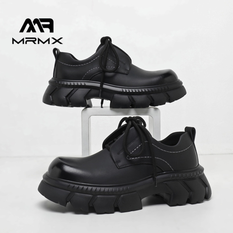 2025 New Business British Style Casual Black Thick Sole Genuine Leather High-End Men's Derby Shoes