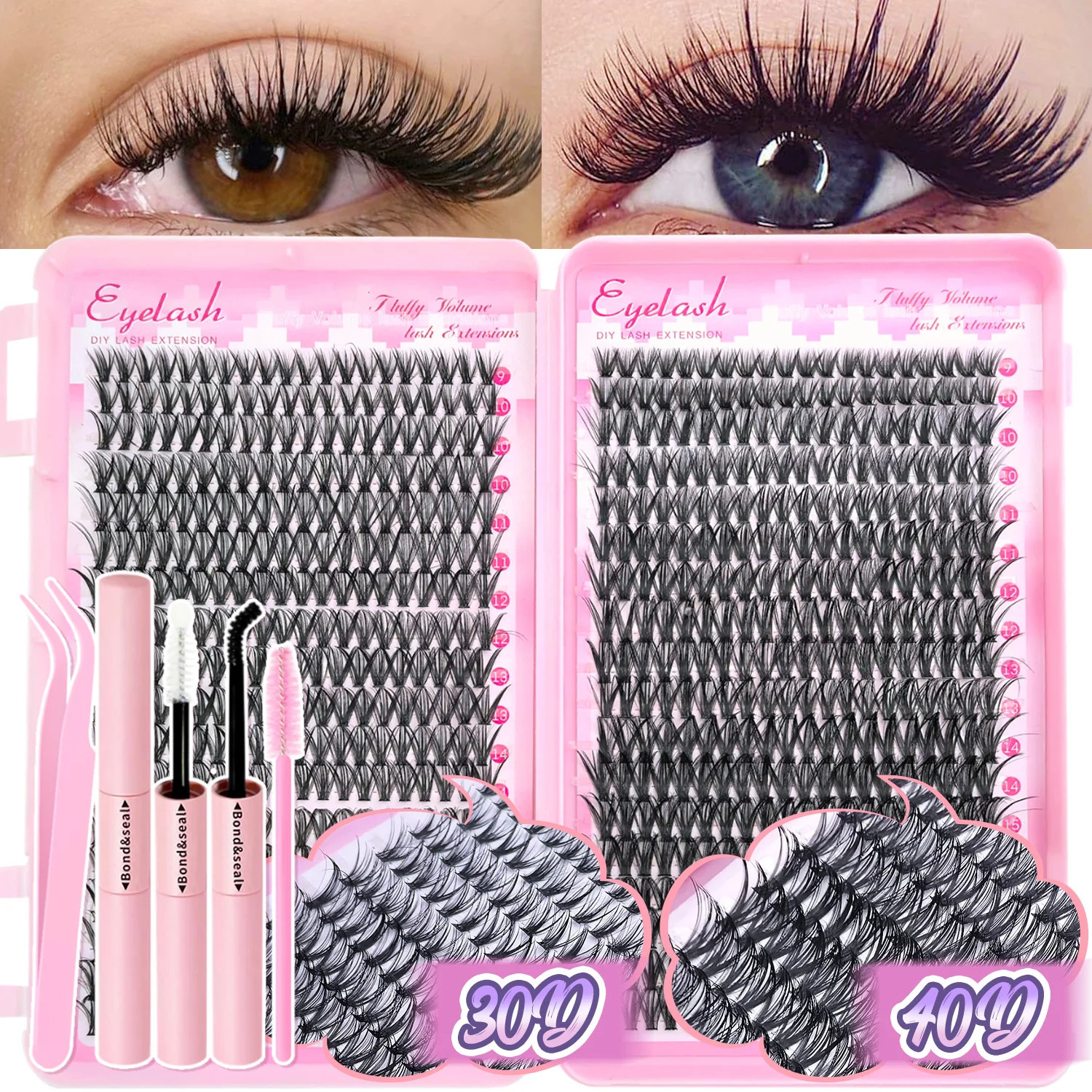 DIY Lash Kit 720pcs Clusters Individual Eyelashes with Bond and Seal Wispy Natural Mange Lashes 250811