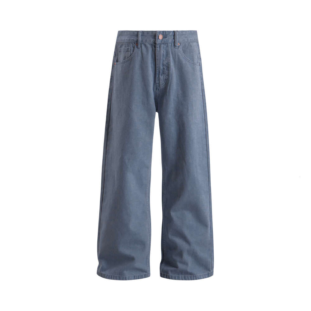 American Style Blue Flared Unisex Trendy Brand Washed Vintage Loose Straight Casual Pants B5
