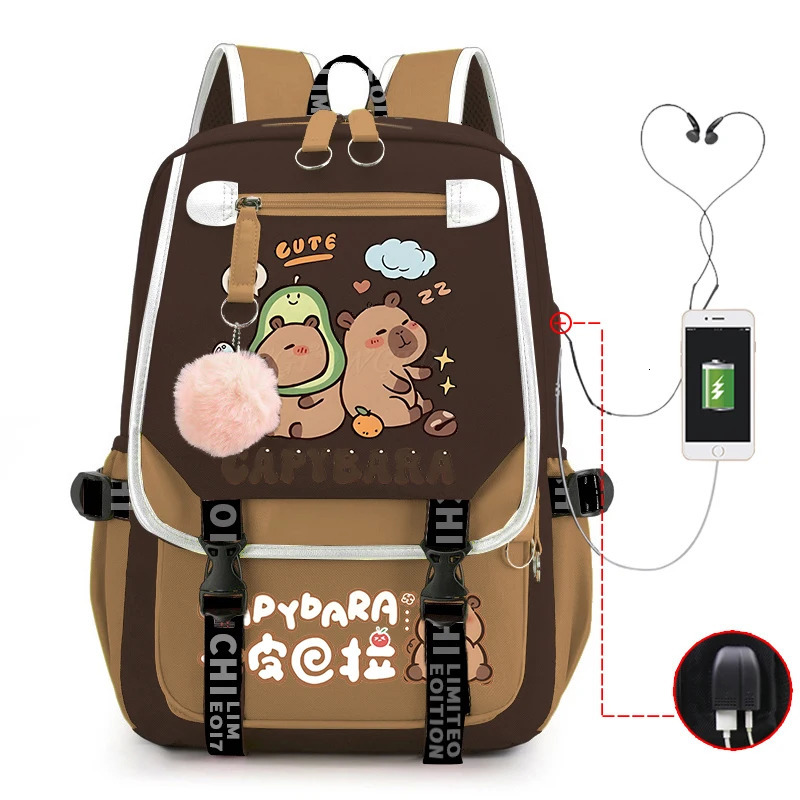 Capybara Backpack For Women Girls Large Capacity USB Charging Bags Children Teeneger School Backpack Cute Capybara Schoolbags 250813