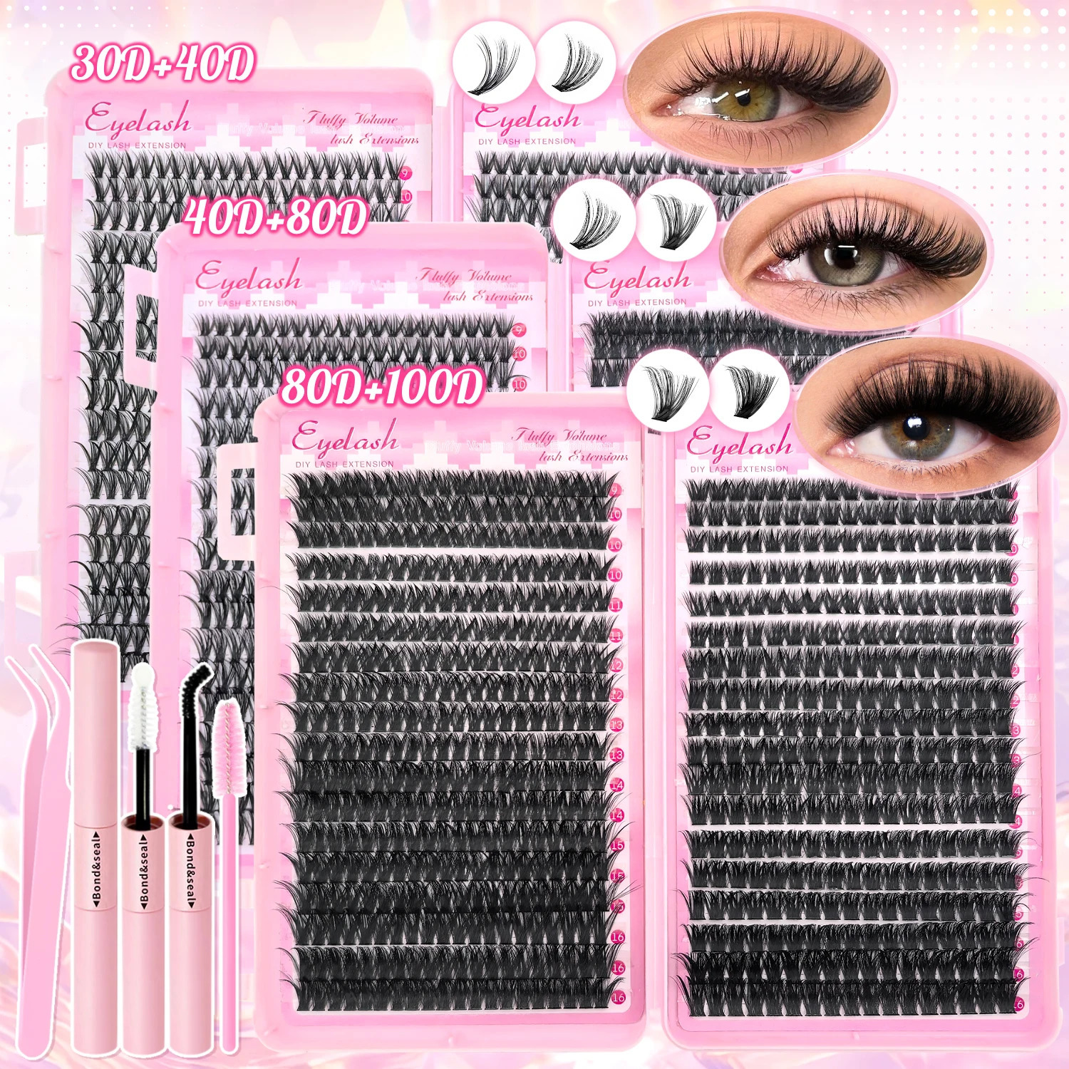DIY Lash Kit 720pcs Clusters Individual Eyelashes with Bond and Seal Wispy Natural Mange Lashes 250811