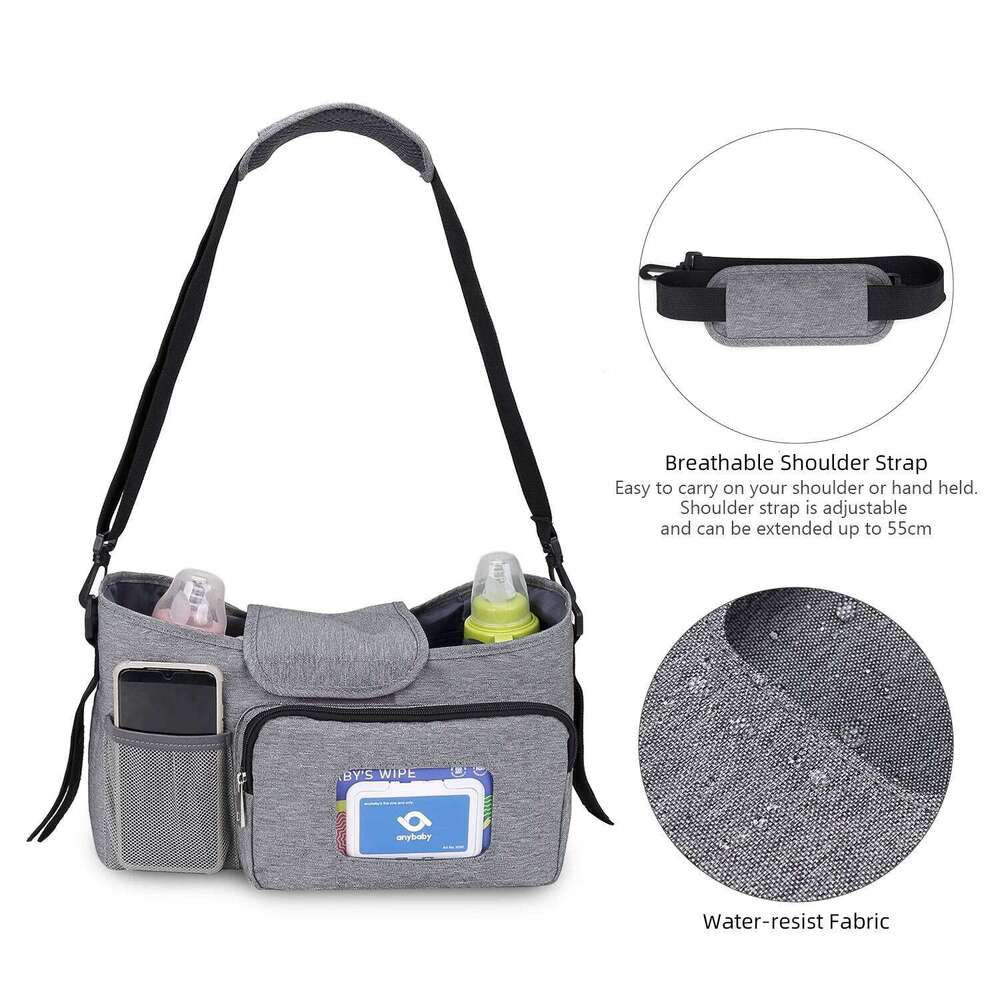 aby Small Diaper Bag Organizer with Insulated Cup Holder& Shoulder Strap Mini Stroller Storage Pouch for Outdoor