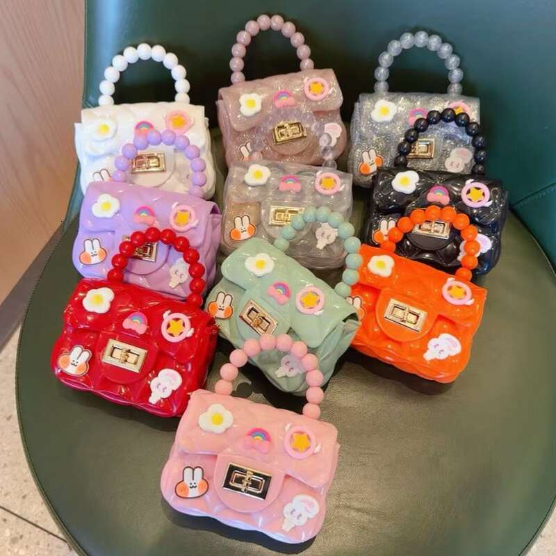 Children's Cute Cartoon Jelly Girls Silicone Coin Purse Messenger Bag Little Girl Mini Pearl Handbag