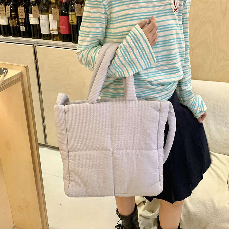 High quality texture tote nylon cotton large capacity shoulder messenger soft plaid handbag down bag