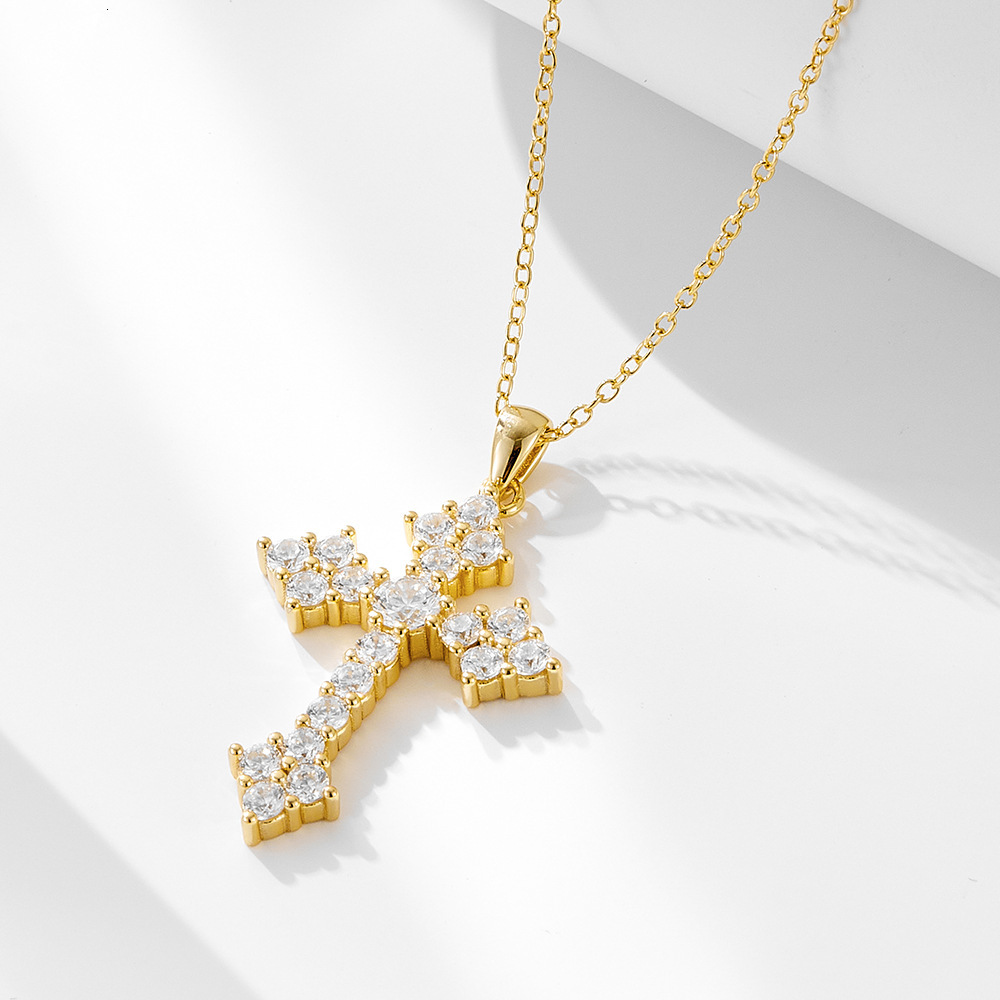 Cross Pendant Pure Sier Necklace for Women, Personalized Hip-Hop Trendy Full Dia Necklace, Clavicle Chain