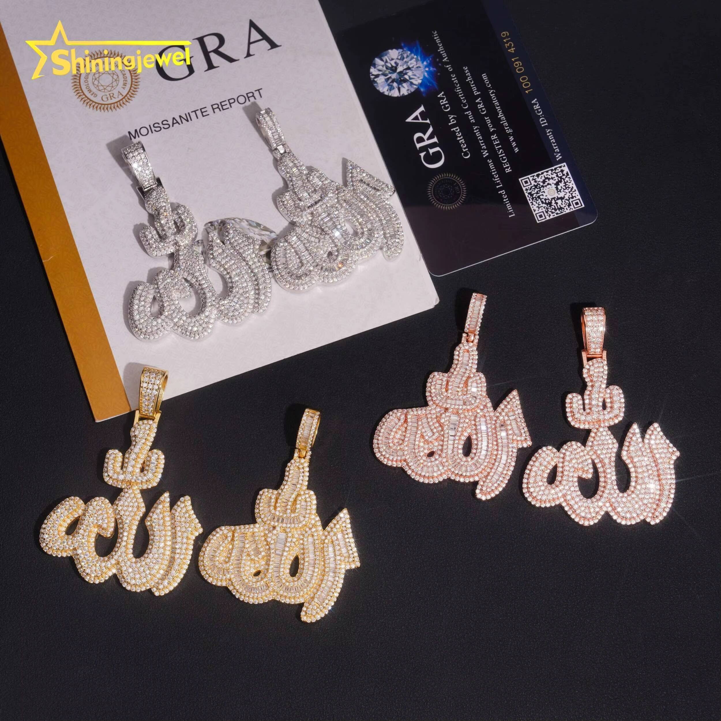 Fine Jewelry Top Quality Iced Out 925 Sterling Silver Mens Allah Moissanite Hip Hop Pendant