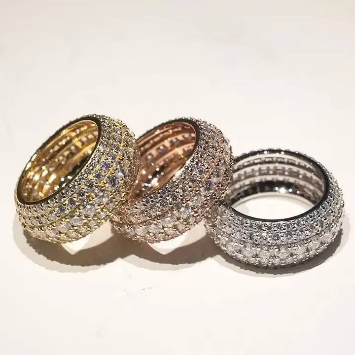 Custom Sterling Sier Iced Out Fashion Men's Platinum Plated Full Band Eternity Moissanite Dia Rings for Men