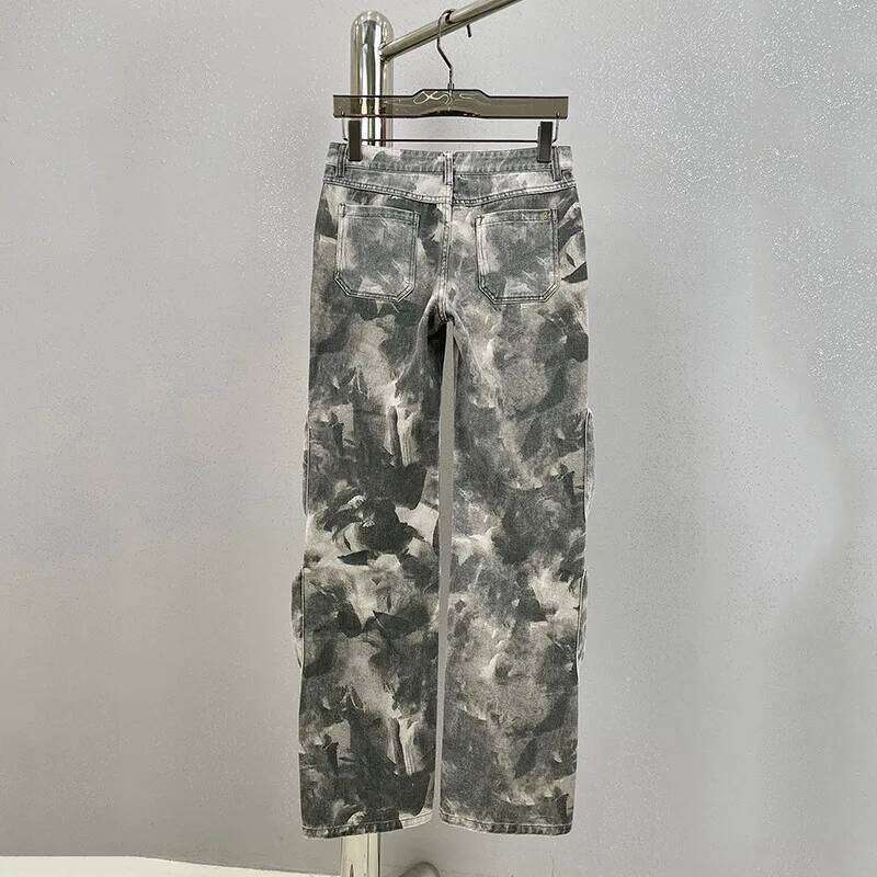 Street trend design sense 2024 new camouflage multi pocket workwear loose spicy girl casual pants