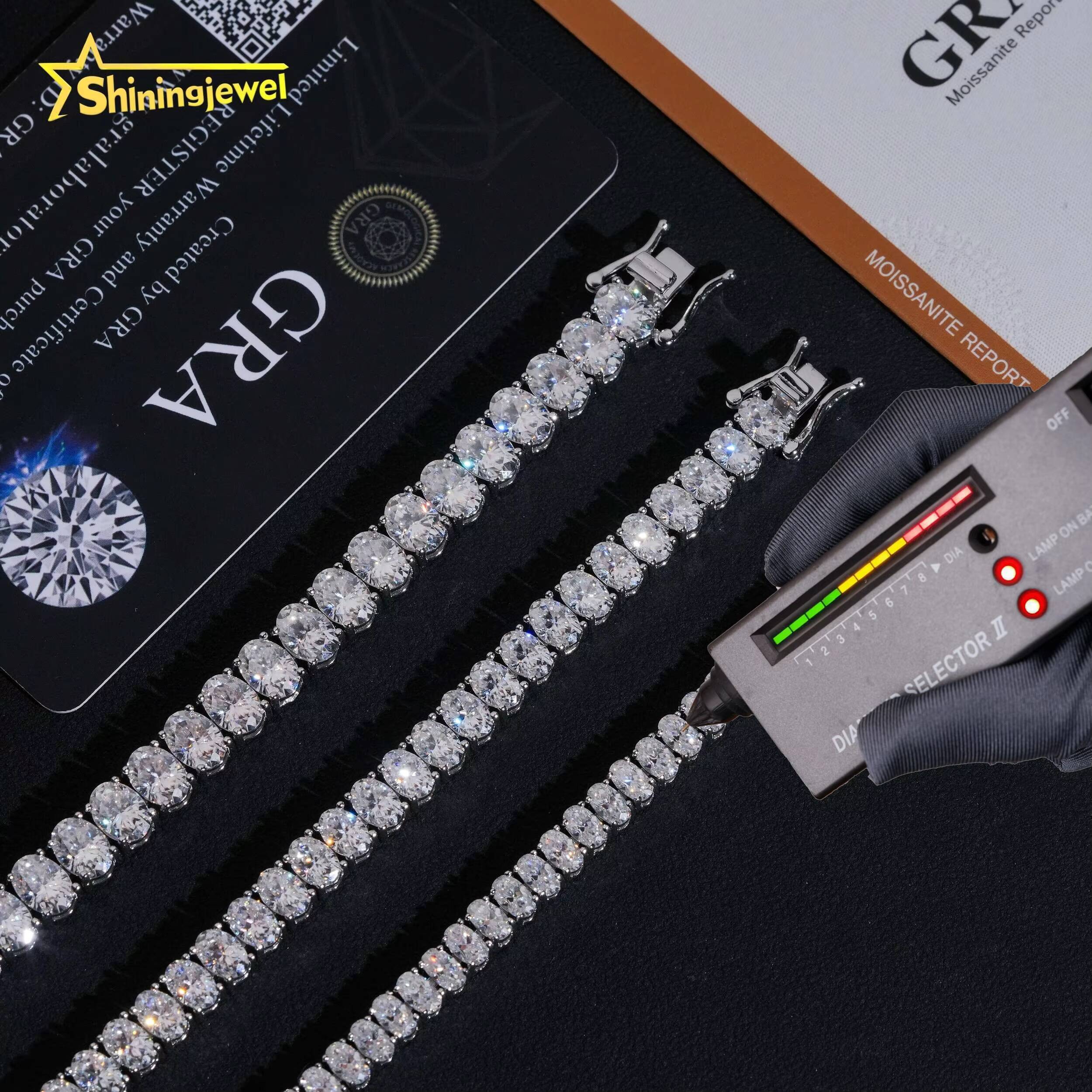 3 Sizes Iced Out Hip Hop Trendy Jewelry Oval Cut Tennis Chain Bracelet Sier VVS Moissanite Dia Necklace