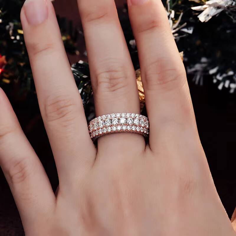 10K 14K Rose Gold Full Star Hip Hop Jewelry Moissanite Ring Chunky Handmade Custom Fine Rings for Women Men Party