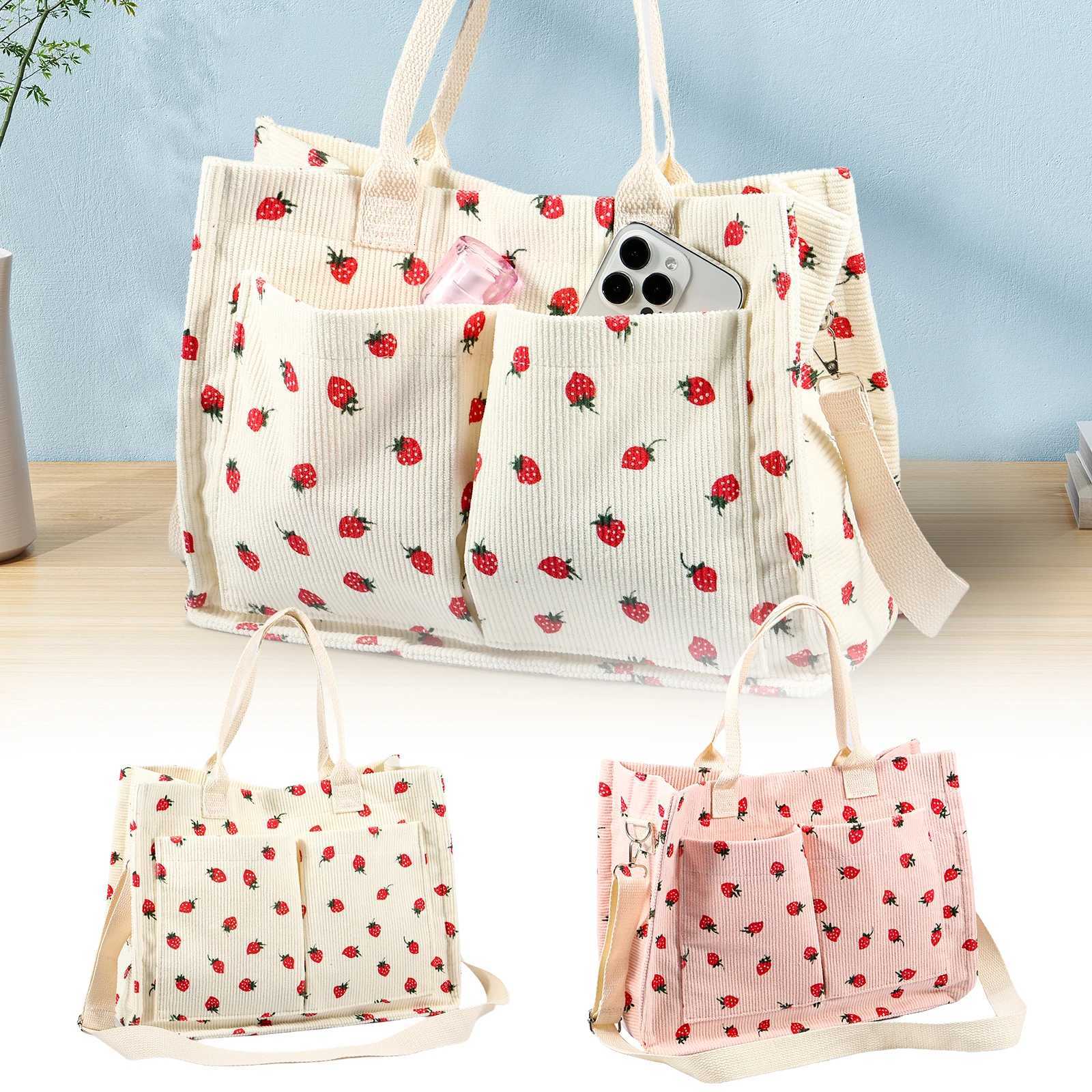 Tote Bag Cute Strawberry Patched Purse for Women Fabric Large Capacity Tote Purse Enduring Tote Bag with Adjustable Shoulder Y250813