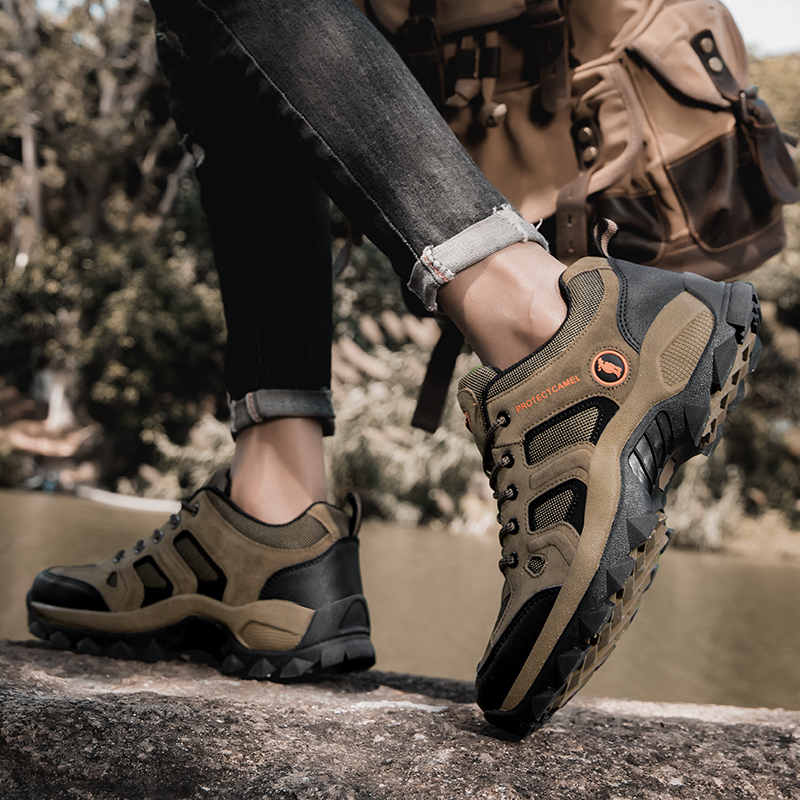 Men's mountaineering for autumn and winter sports leisure thick sole wear-resistant anti-skid outdoor hiking fishing work shoes