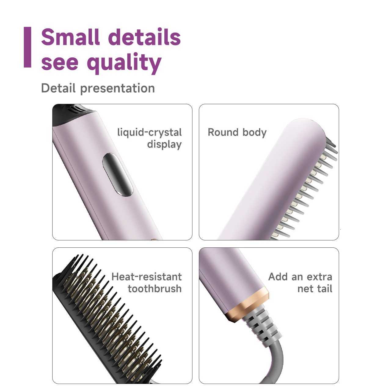 Professional Hair Straightener Comb-3000W Negative Ion 3 Temperature Settings PTC Fast Heating Essential Oil Coating for Frizz-Free W250814